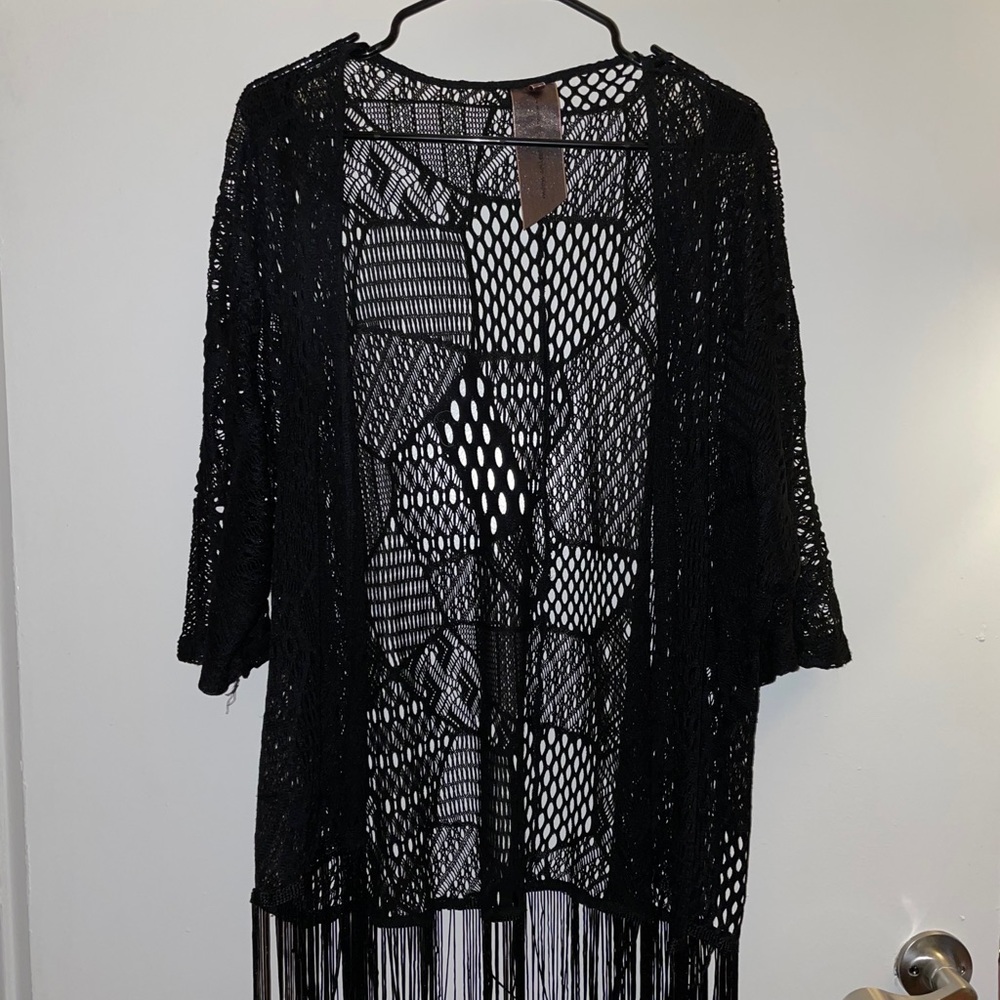 Be Moon Fringe Cover Up in black
